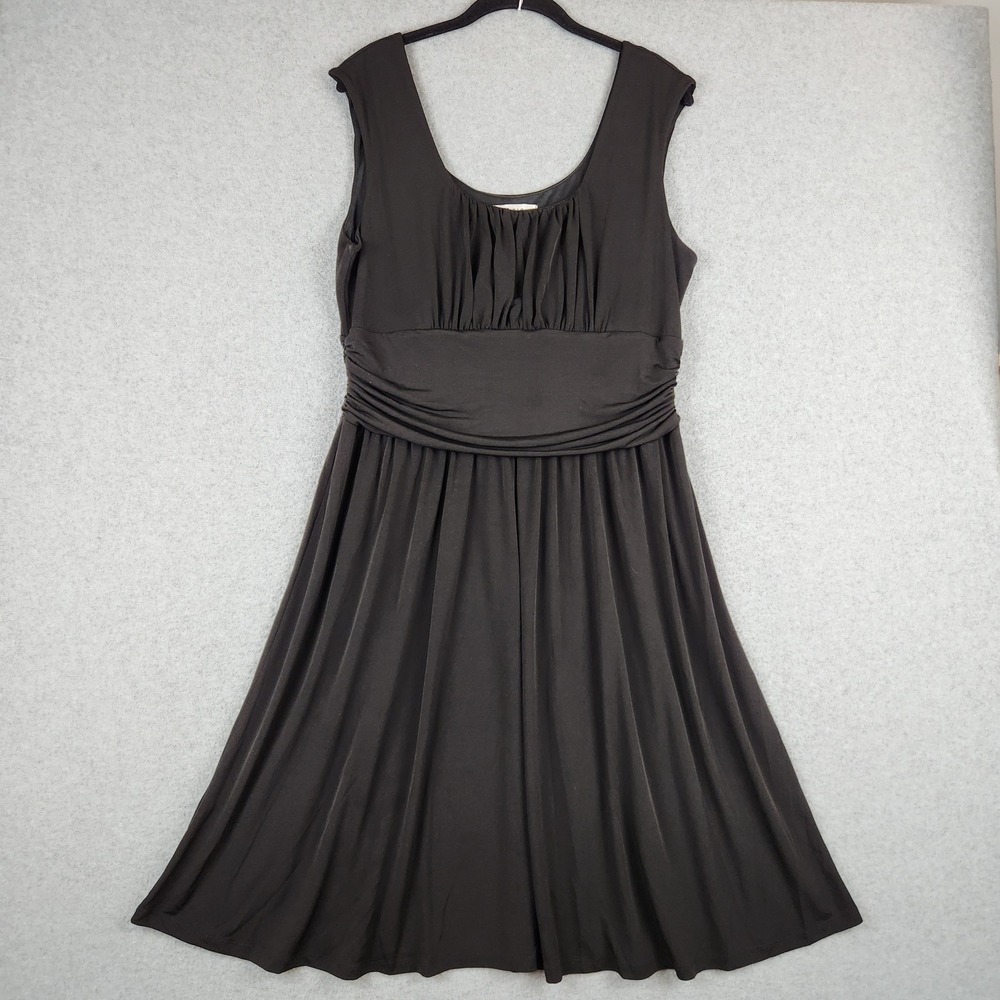 AA Studio‎ Black Sleeveless Pleated Ruched Midi Fit & Flare Dress Womens Size 16